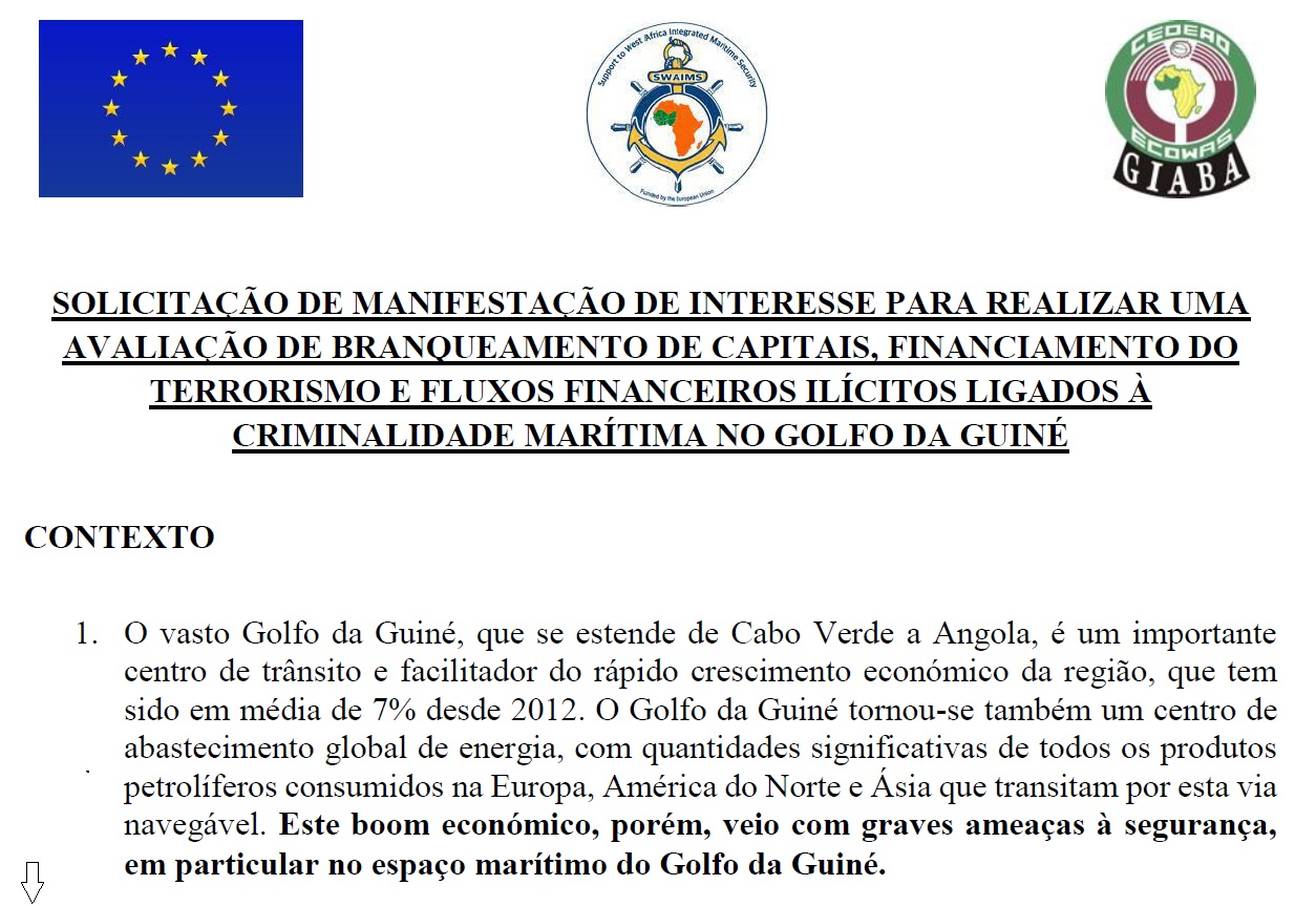 MANIFESTAÇÃO DE INTERESSE PARA REALIZAR UMA AVALIAÇÃO DE BC/FT NO GOLFO DA GUINÉ